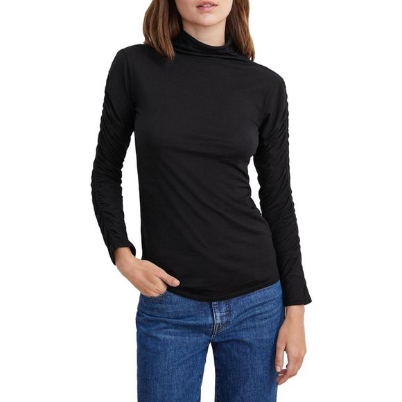 VELVET BY GRAHAM & SPENCER Tops - VELVET BY GRAHAM & SPENCER Womens Black Mock Neck Rouched Turtleneck Top NWT